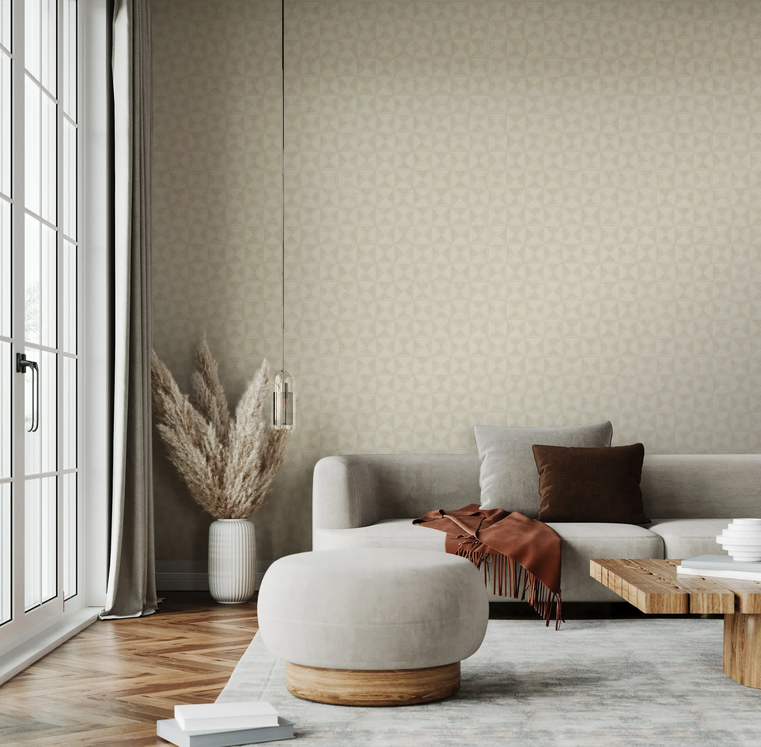 Beige Embossed Wallpaper – Natural Shimmer (24105-2)